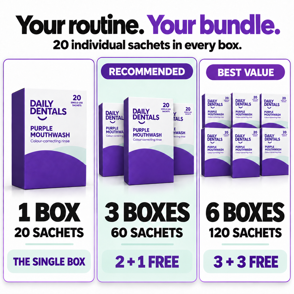 Daily Dentals Purple Whitening Mouthwash — 20 individual sachets